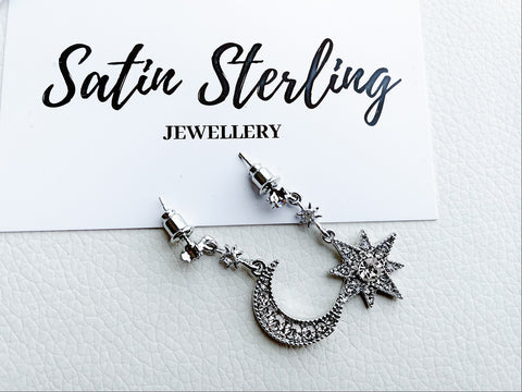 Silver Moon & Star Earrings