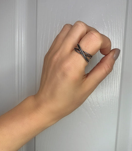 Oxidised Silver Rope Ring