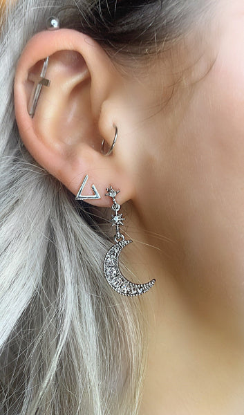 Silver Moon & Star Earrings