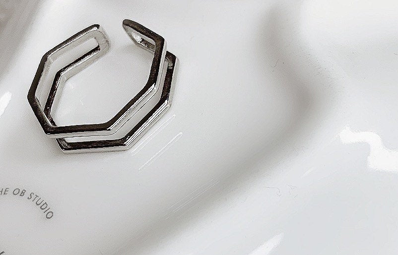 Double Band Hexagon Ring