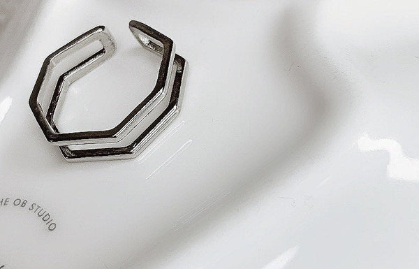 Double Band Hexagon Ring