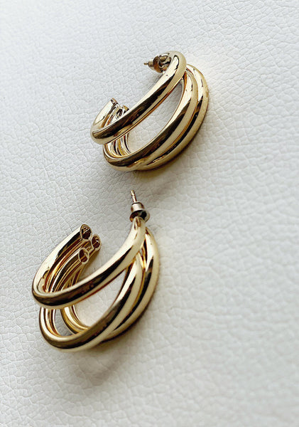 Triple Bar Gold Hoop Earrings