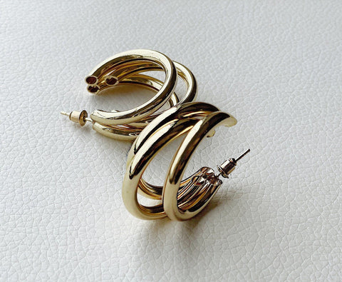 Triple Bar Gold Hoop Earrings