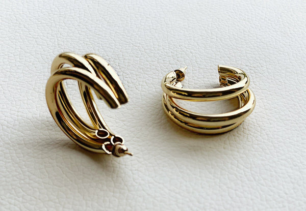 Triple Bar Gold Hoop Earrings