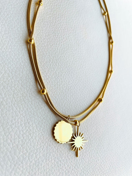 Sun & Moon double layer necklace