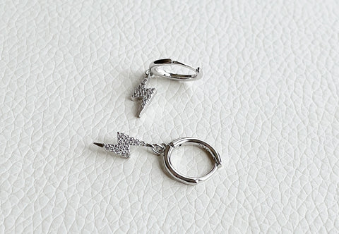 Silver Lightning Bolt Huggie Earrings