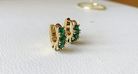 Chunky Gold Emerald Paved Hoops