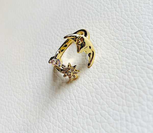 Gold Moon and Star Ring