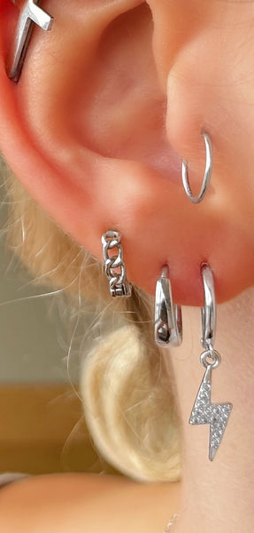 Silver Lightning Bolt Huggie Earrings